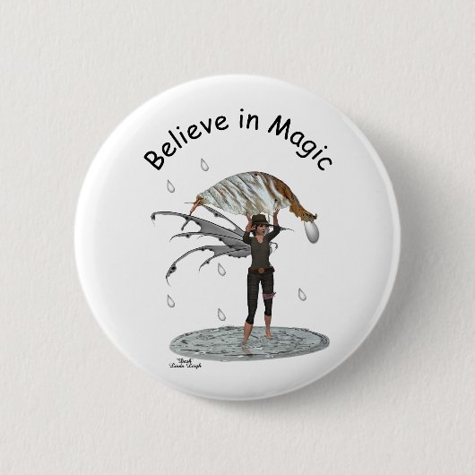 Jongen Regen Fairy Met Bladspeld Button (Voorkant)
