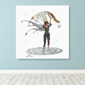 Jongen Regen Fairy Met Leaf Stretched Canvas Print (Insitu (Houten vloer))