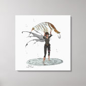 Jongen Regen Fairy Met Leaf Stretched Canvas Print (Voorkant)