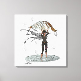 Jongen Regen Fairy Met Leaf Stretched Canvas Print
