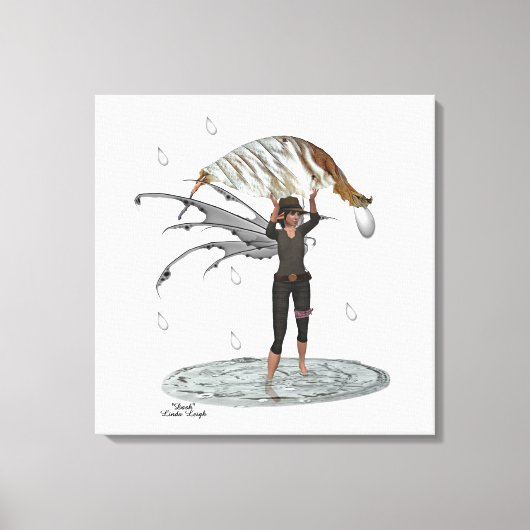 Jongen Regen Fairy Met Leaf Stretched Canvas Print (Voorkant)