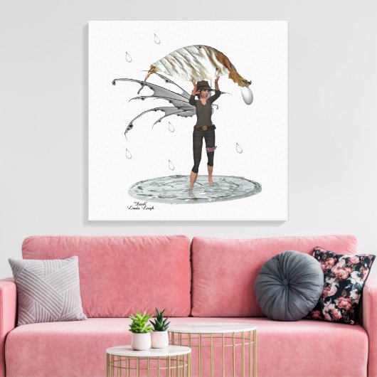 Jongen Regen Fairy Met Leaf Stretched Canvas Print (Insitu (Woonkamer))