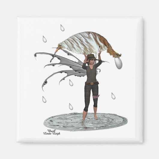 Jongen regen fee met blad magneet (Voorkant)