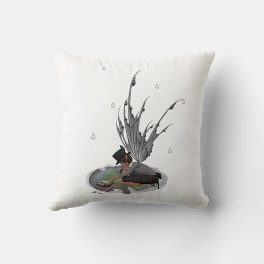 Jongen Regen met kikkervis Sierkussen (Achterkant)