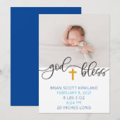 Jongen Religious Cross Blauwe Geboorte Aankondiging (Voorkant / Achterkant)