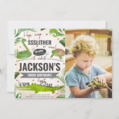 Jongen Reptiel Verjaardagsfeestfoto Kaart (Voorkant)