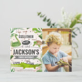 Jongen Reptiel Verjaardagsfeestfoto Kaart (Staand voorkant)