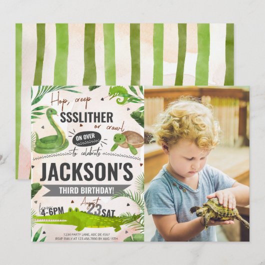 Jongen Reptiel Verjaardagsfeestfoto Kaart (Voorkant / Achterkant)