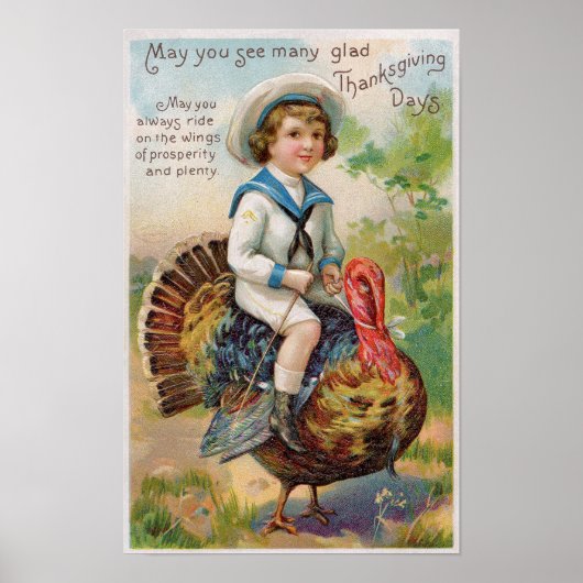 Jongen Riding Turkey Art Poster (Voorkant)
