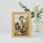 Jongen Riding Turkey  Thanksgiving Briefkaart (Staand voorkant)