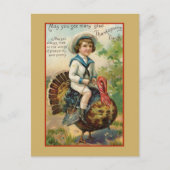 Jongen Riding Turkey  Thanksgiving Briefkaart (Voorkant)