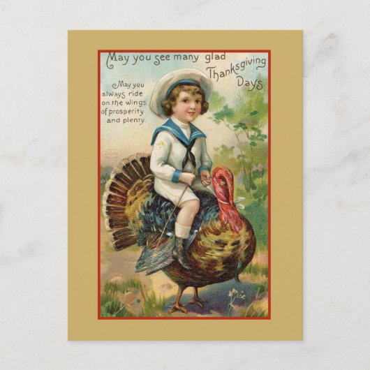 Jongen Riding Turkey  Thanksgiving Briefkaart (Voorkant)