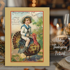 Jongen Riding Turkey  Thanksgiving Briefkaart