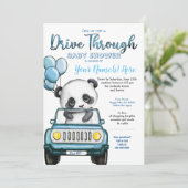 Jongen rijden door Baby shower Panda Car Kaart (Staand voorkant)
