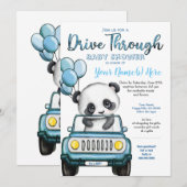 Jongen rijden door Baby shower Panda Car Kaart (Voorkant / Achterkant)
