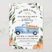 Jongen rijden door de uitnodiging van Pumpkin Birt (Voorkant / Achterkant)