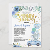 Jongen rijden op Baby shower Parade Blue Elephant Kaart (Voorkant)