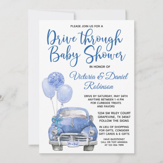 Jongen rijdt door Covid Baby shower auto Kaart (Voorkant)