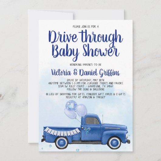 Jongen rijdt door Covid Baby shower truck Kaart (Voorkant)