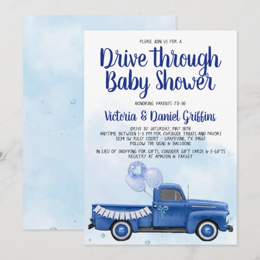 Jongen rijdt door Covid Baby shower truck Kaart (Voorkant / Achterkant)