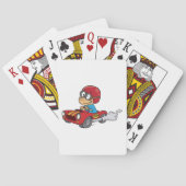 Jongen rijdt in rode raceauto pokerkaarten (Achterkant)