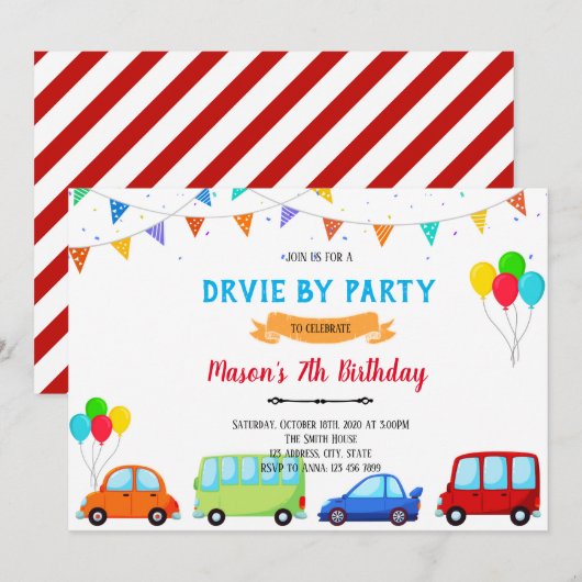 Jongen rijdt op uitnodiging voor verjaardag (Voorkant / Achterkant)