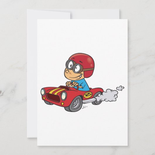 Jongen rijdt rode raceauto kaart (Voorkant)