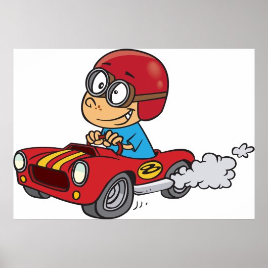 Jongen rijdt rode raceauto poster (Voorkant)