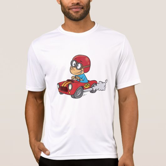 Jongen rijdt rode raceauto t-shirt (Voorkant)