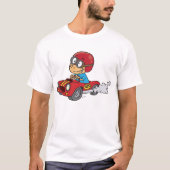 Jongen rijdt rode raceauto t-shirt (Voorkant)