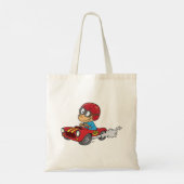 Jongen rijdt rode raceauto tote bag (Achterkant)