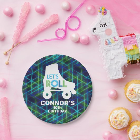 Jongen Roller Skating Birthday Laten we Roll zien. Papieren Bordje (Feest)