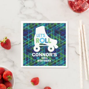 Jongen Roller Skating Birthday Laten we Roll zien. Servet