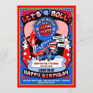 Jongen Roller Skating Birthday Party Invitation Kaart