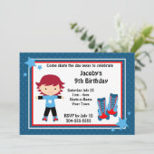 Jongen Roller Skating Birthday Party Kaart (Staand voorkant)