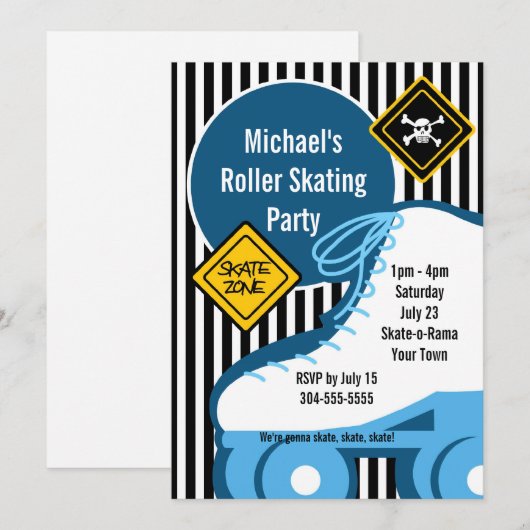 Jongen Roller Skating Birthday Party Kaart (Voorkant / Achterkant)