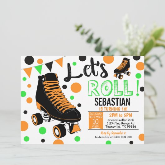 Jongen Roller Skating Invitation Rollerskating Par Kaart (Staand voorkant)