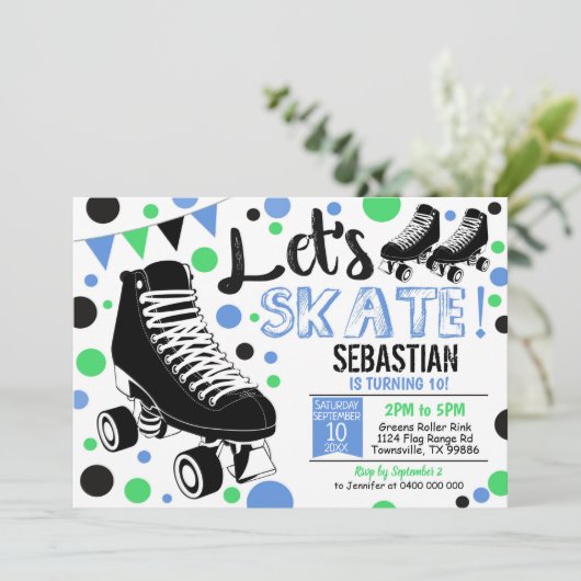 Jongen Roller Skating Invitation Rollerskating Par Kaart (Staand voorkant)