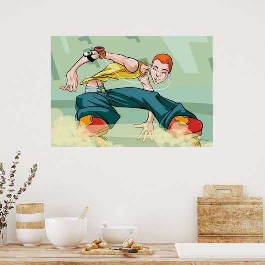 Jongen Roller Skating met iPod Poster (Keuken)