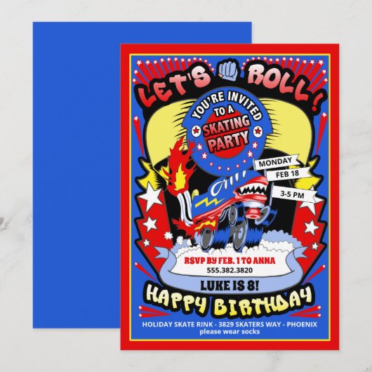 Jongen Rolschaatsen Verjaardag Party Uitnodiging (Voorkant / Achterkant)