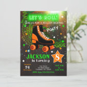 Jongen Rolschaatsen Verjaardag Uitnodiging Neon (Staand voorkant)