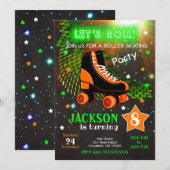 Jongen Rolschaatsen Verjaardag Uitnodiging Neon (Voorkant / Achterkant)