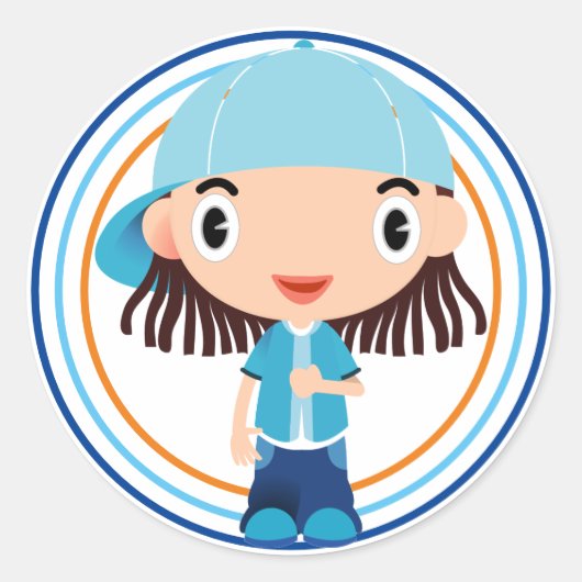Jongen Ronde Sticker (Voorkant)
