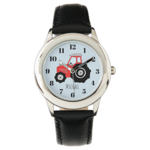 Jongen Rood Boerderij Tractor met naam Kinderen Horloge