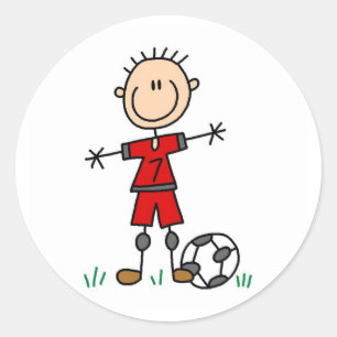 Jongen Rood Uniform Voetbal Ronde Sticker