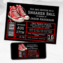 Jongen Rood Zwart Sneaker Bal Verjaardagsfeestje Kaart