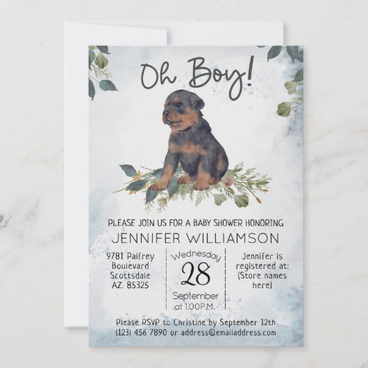 Jongen! Rottweiler Pup Waterverf Baby shower Kaart (Voorkant)