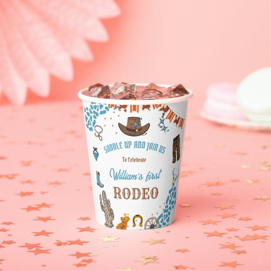 jongen Rounded Eerste Rodeo 1e Feest Verjaardag Papieren Bekers (Insitu)