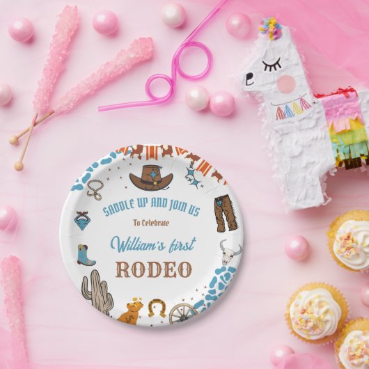 jongen Rounded Eerste Rodeo 1e Feest Verjaardag Papieren Bordje (Feest)