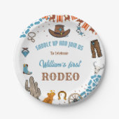 jongen Rounded Eerste Rodeo 1e Feest Verjaardag Papieren Bordje (Voorkant)